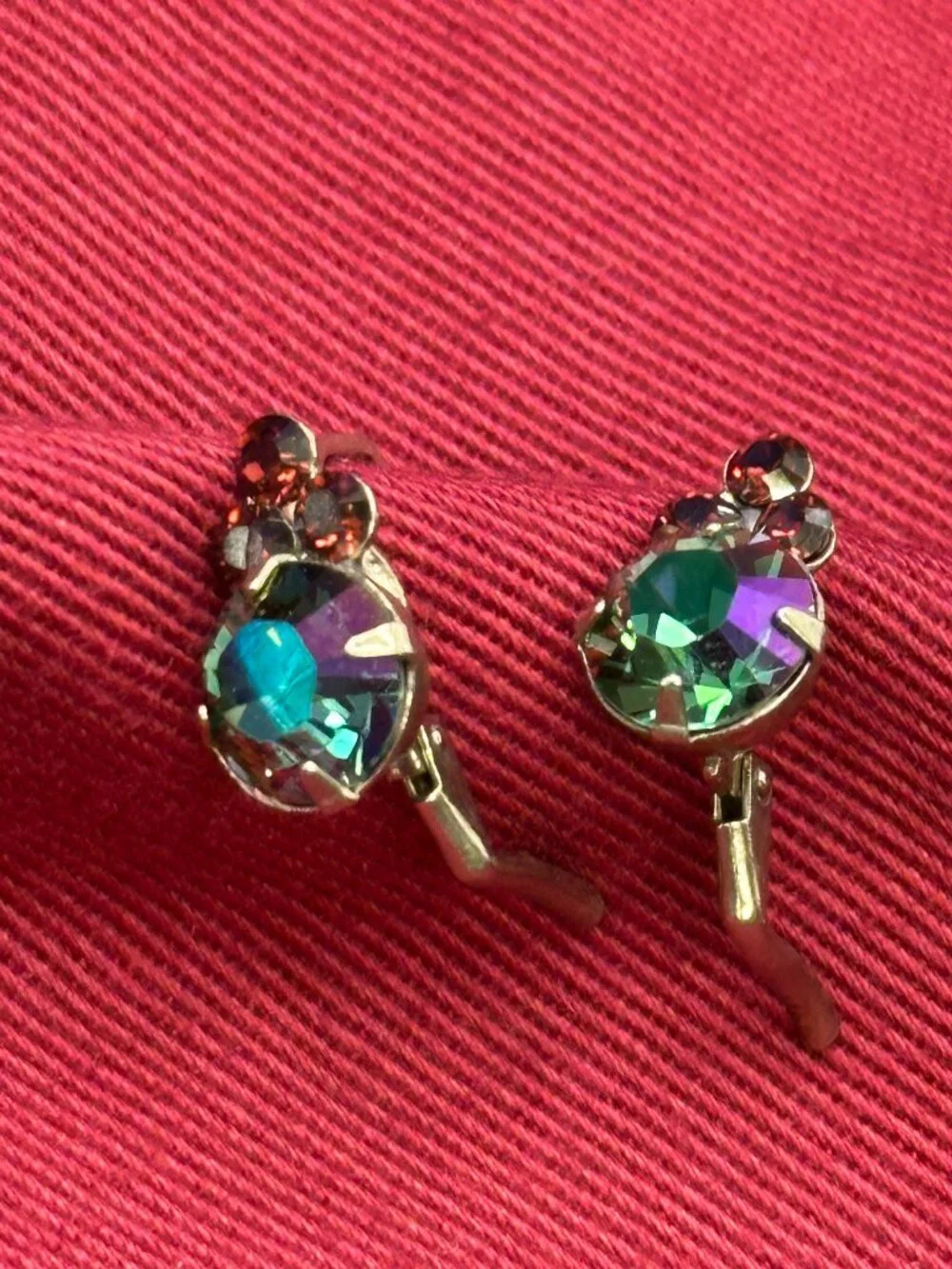 Sorrelli Earrings AB Crystal & Trio of Red Crystals